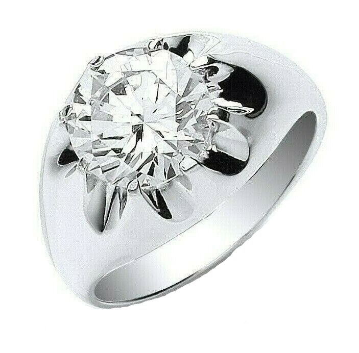 Sterling Silver Mens Solitaire Ring Gypsy Setting featuring a large sparkling diamond design
