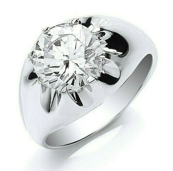 Sterling Silver Mens Solitaire Ring Gypsy Setting featuring a prominent sparkling stone