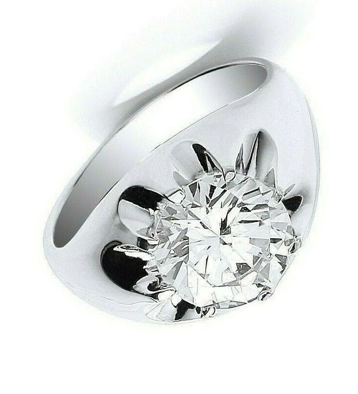 J R Jewellery Sterling Silver Mens Solitaire Ring Gypsy Setting featuring a large sparkling diamond