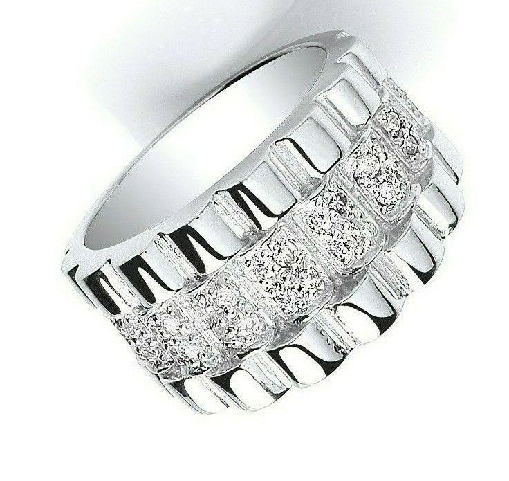 Sterling Silver Mens Wide Band Ring Gemstone with a polished finish and sparkling details