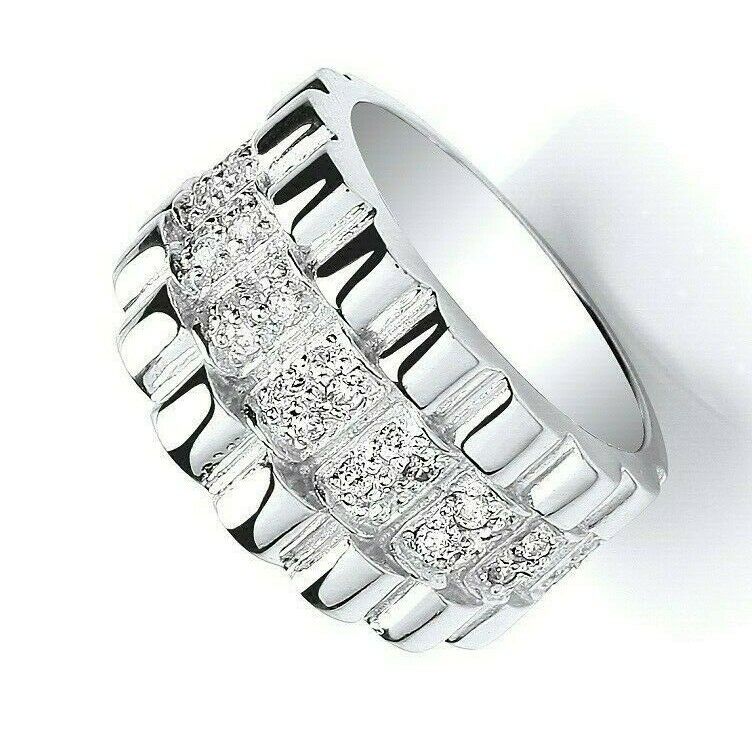 Sterling Silver Mens Wide Band Ring Gemstone with a polished finish and intricate detailing