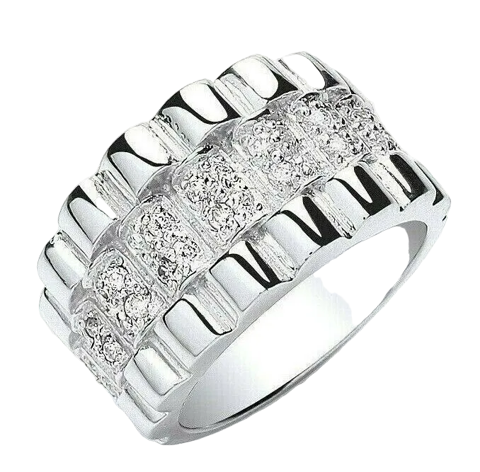 J R Jewellery Sterling Silver Mens Wide Band Ring Gemstone with a polished finish and textured design
