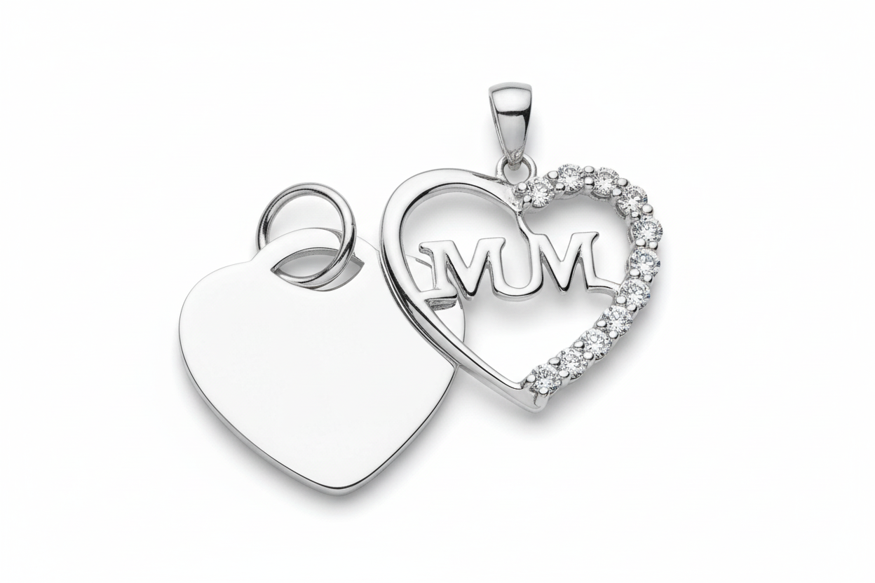 Sterling Silver Mum Heart Two Part Pendant 925 Hallmark