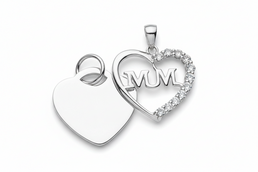 Sterling Silver Mum Heart Two Part Pendant 925 Hallmark