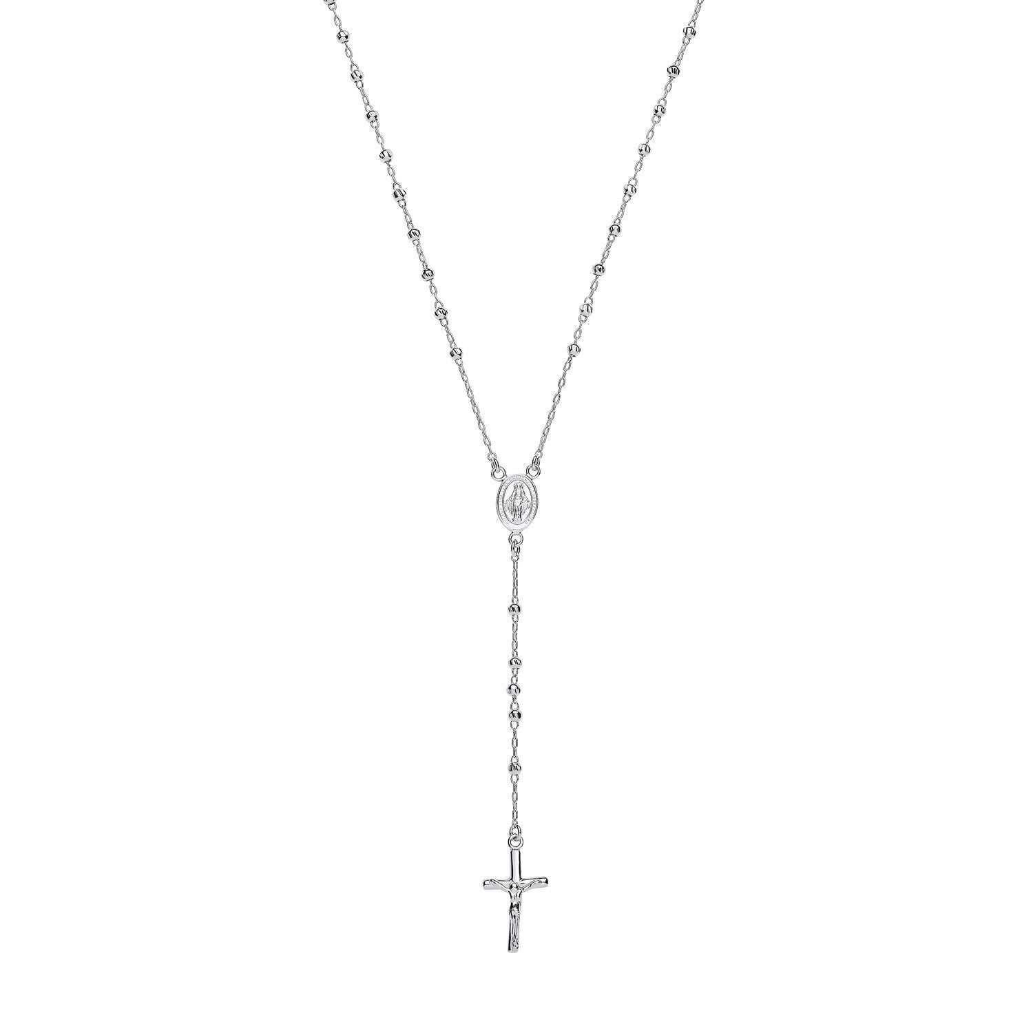 Elegant Sterling Silver Rosary Beads with a delicate crucifix and oval connector for prayer and reflection