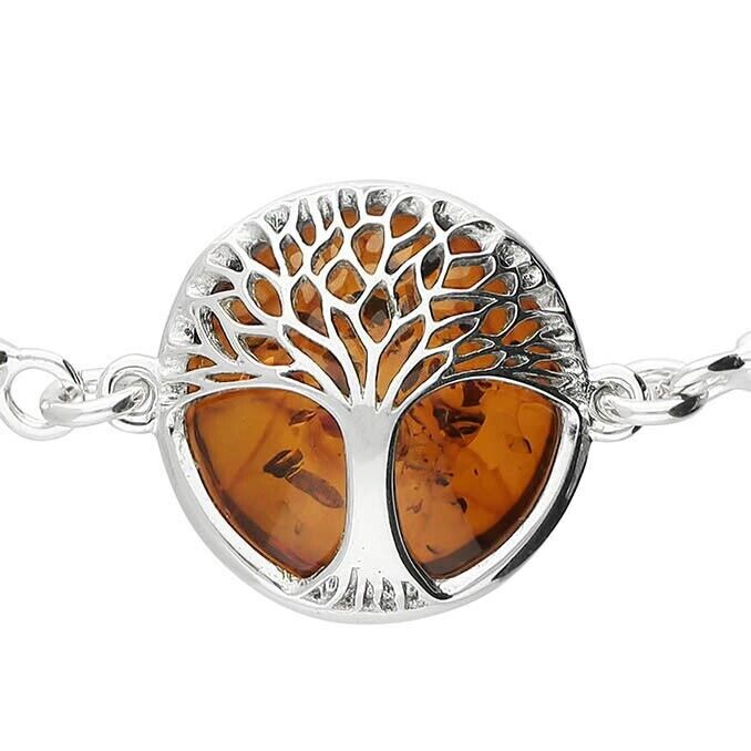 J R Jewellery sterling silver tree of life bracelet with amber stone inlaid pendant