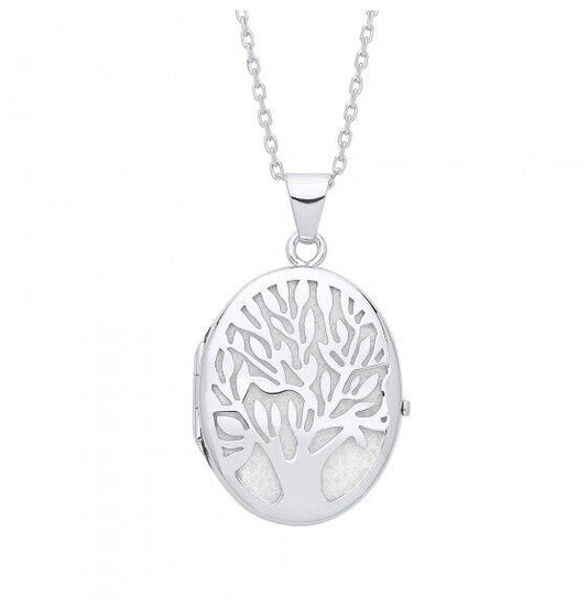 Elegant Sterling Silver Tree Of Life Locket on a delicate chain, showcasing intricate design and detail