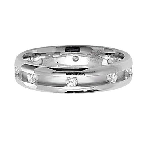 J R Jewellery sterling silver wedding band with embedded sparkling diamonds in polished finish