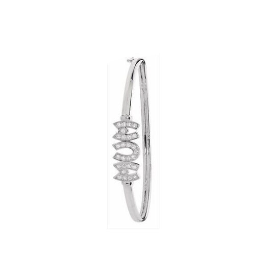 Sterling Silver Ladies Round MUM Hinged Bangle Hallmarked