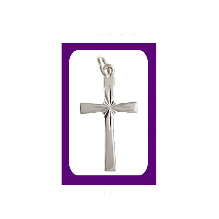 Sterling Silver Sunray Diamond Cut Cross Pendant 925 hallmark 23 x 14mm