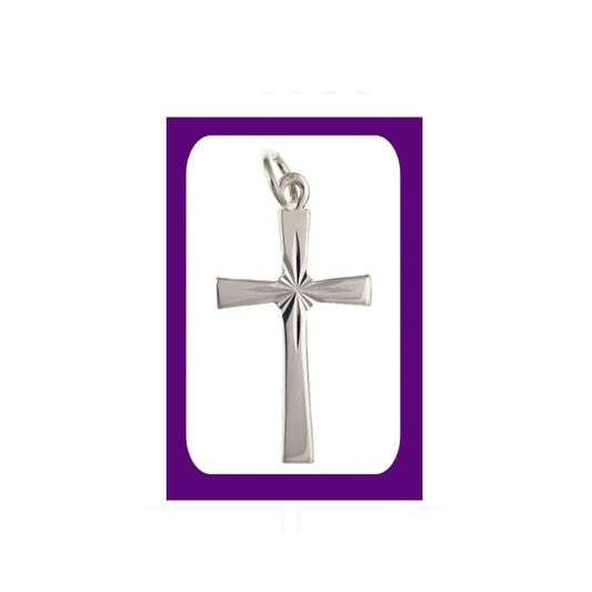 Sterling Silver Sunray Diamond Cut Cross Pendant 925 hallmark 23 x 14mm