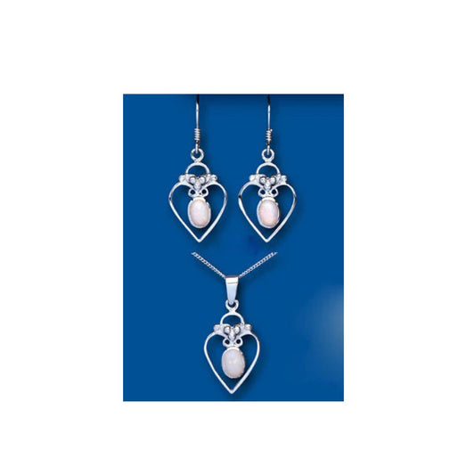 Opal Pendant and Earrings Set Solid Sterling Silver Hearts