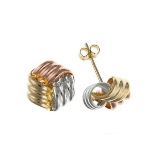 Three Colour Gold Knot Stud Earrings 5mm Yellow Rose White Studs British Made