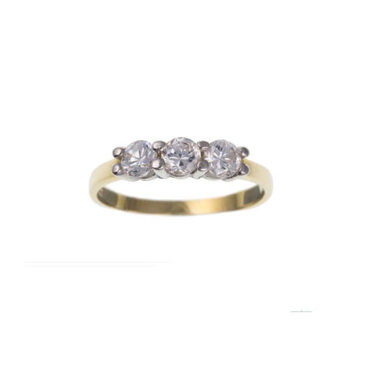 9ct Yellow Gold Three Stone Ring Simulated Diamond Trilogy Full Hallmark