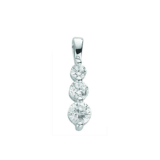 Three Stone Trilogy Pendant Solid Sterling Silver Rhodium Plated Necklace