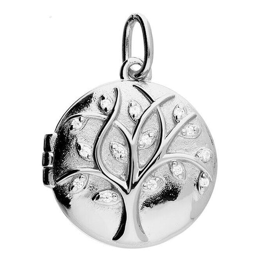 Silver Tree of Life Textured Locket with Intricate Leaf Design and Polished Finish