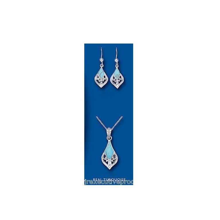 Turquoise Pendant and Earrings Set Solid Silver