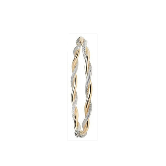 Two Colour Gold Bangle Ladies Twist Hinged 9 Carat Hallmarked British Made