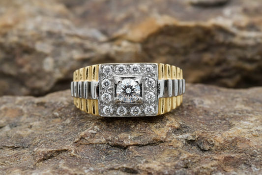 9ct Two Colour Gold Square Face Gents Signet Ring Hallmarked