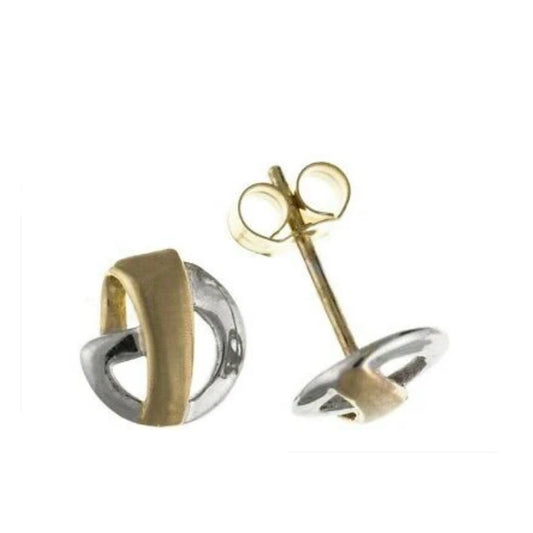 Two Colour Gold Stud Earrings Solid 9ct Yellow and White Gold Studs British Made