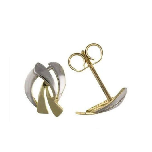 Two Colour Gold Stud Earrings Solid 9ct Yellow and White Gold Studs British Made