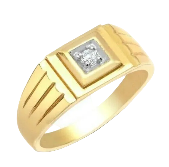 9ct Yellow Gold Gents Square Face Ring Real Diamond Signet Hallmarked