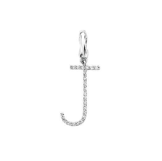 Diamond initial pendant letter J in silver with sparkling diamonds by J R Jewellery