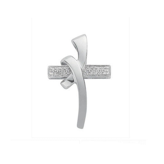 9ct White Gold 0.08ctw Diamond Cross Pendant Hallmarked