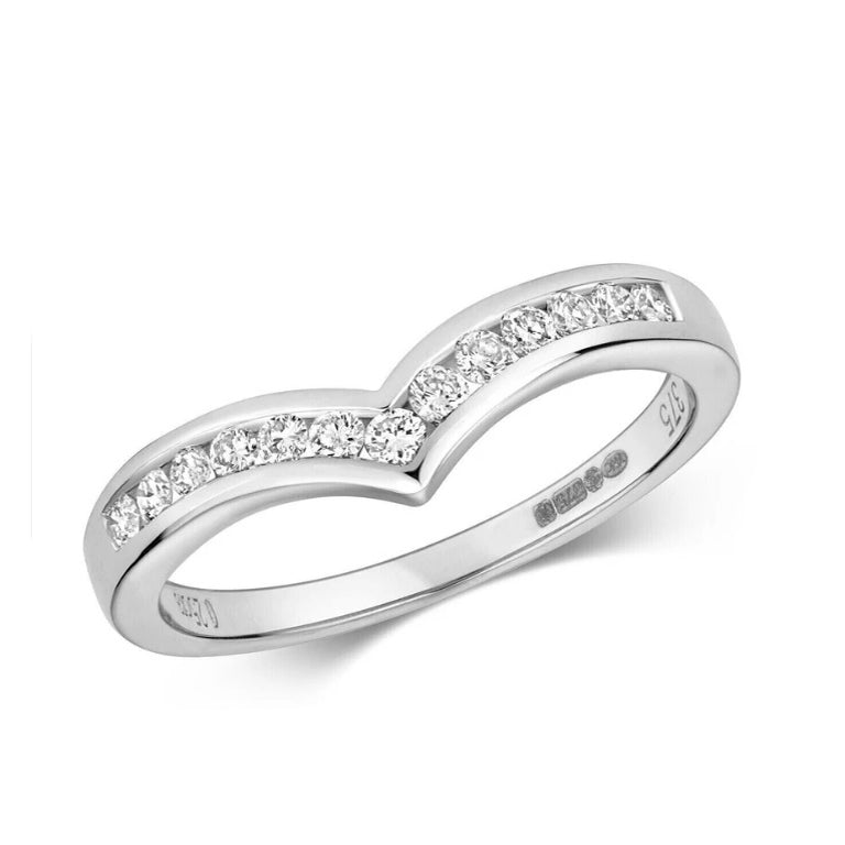 Real Diamond Wishbone Ring 9ct White Gold 0.25ctw Eternity Anniversary Band