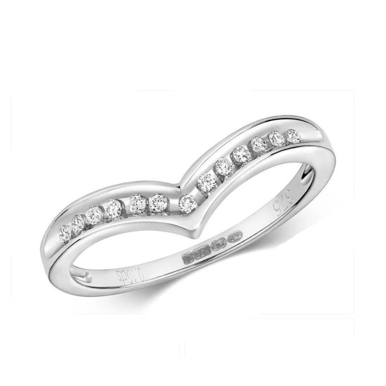 Real Diamond Wishbone Ring Solid White Gold Channel Set Eternity Wedding Band