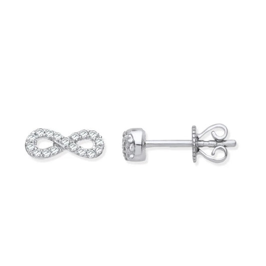 9ct White Gold Infinity 0.15ctw Diamond Studs Hallmarked - 9 x 4mm