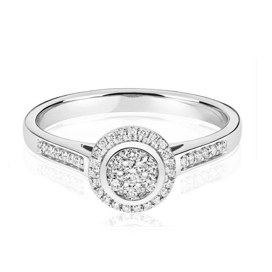 Real Diamond Ring Round Halo Cluster 9ct White Gold Engagement 0.25ctw