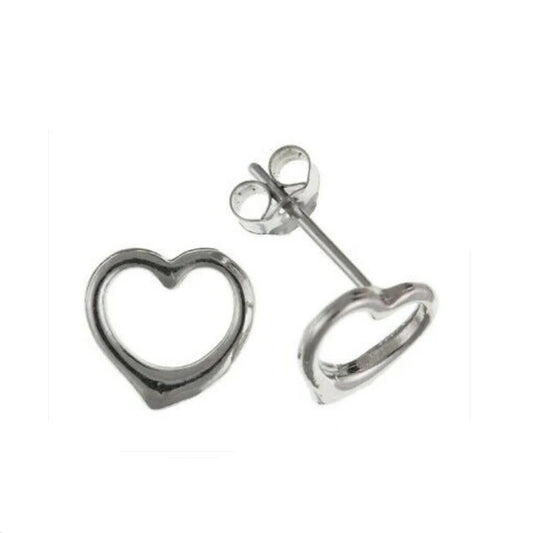 White Gold Open Heart Stud Earrings Solid 9 Carat Studs British Made