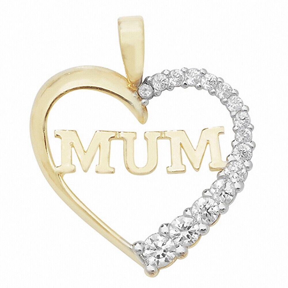 Elegant yellow gold heart mum pendant with sparkling crystals for a meaningful gift