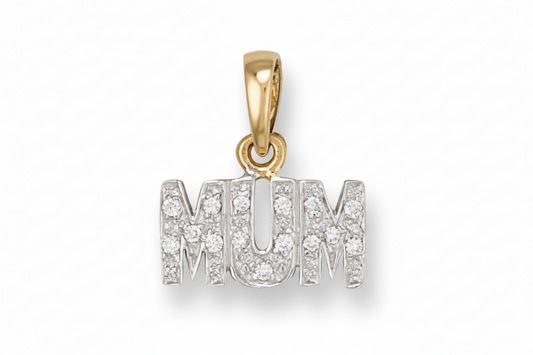 Yellow Gold MUM Pendant Hallmarked British Made Gemstone Necklace Mummy Mother