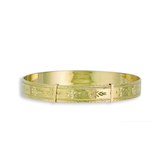 9ct Yellow Gold 9mm Diamond Cut Expandable Slave Bangle Full Hallmark Large Size