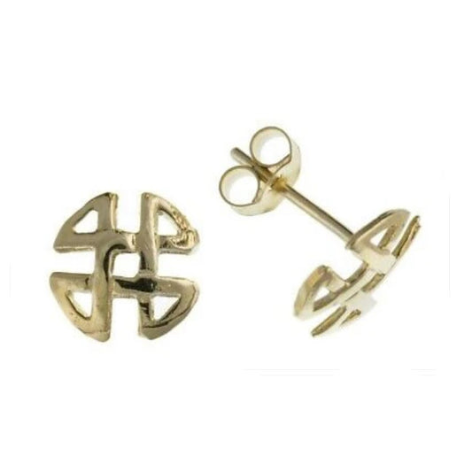 Yellow Gold Celtic Earrings Round Stud 8mm Solid 9 Carat Studs British Made