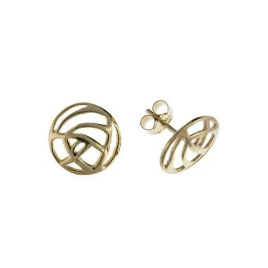 9ct Mackintosh Stud Earrings Yellow Gold Rose Design Studs British Made