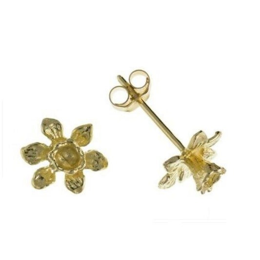 Yellow Gold Daffodil Stud Earrings Solid 9 Carat Flower Studs British Made
