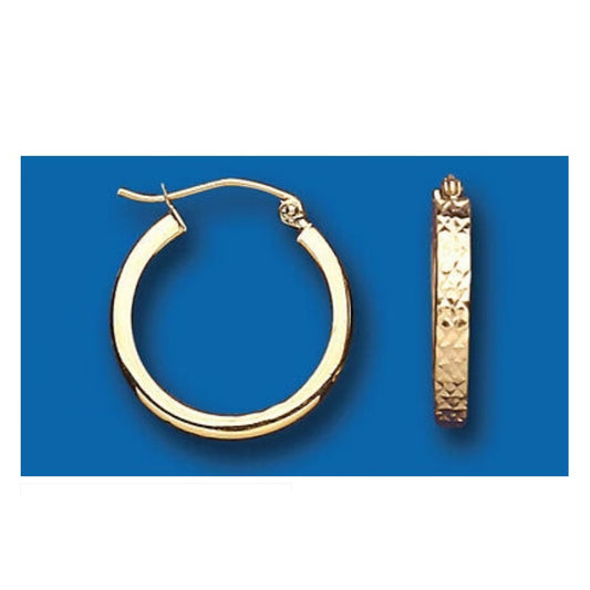 Hoop Earrings Yellow Gold Hoops Creole Diamond Cut 20mm Hallmarked