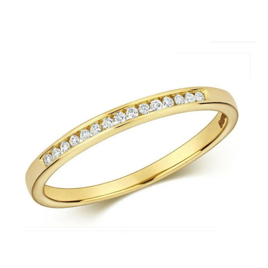 Real Diamond Eternity Ring Solid Yellow Gold Slim Anniversary Band Channel Set