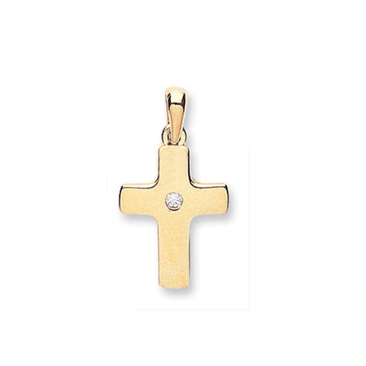 Gold Cross Pendant Yellow Gold Cross with Simulated Diamond