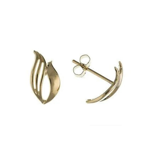 Yellow Gold Flame Stud Earrings Solid 9 Carat Studs British Made