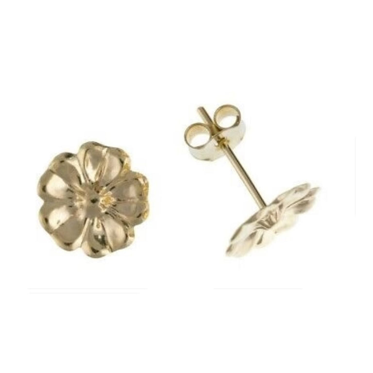 9ct Flower Stud Earrings Solid Yellow Gold Floral Petal Daisy Studs British Made