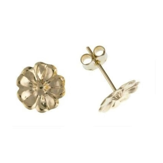 9ct Flower Stud Earrings Solid Yellow Gold Floral Petal Daisy Studs British Made