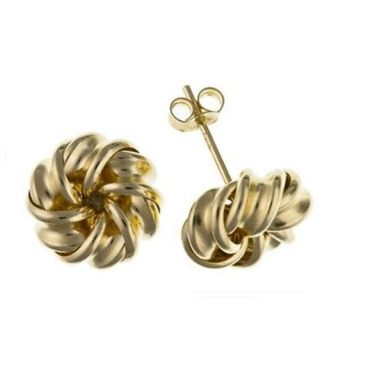 Yellow Gold Knot Stud Earrings Solid 9 Carat Studs 10mm British Made