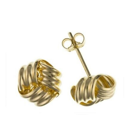 Yellow Gold Knot Stud Earrings Solid 9 Carat Studs 12mm British Made