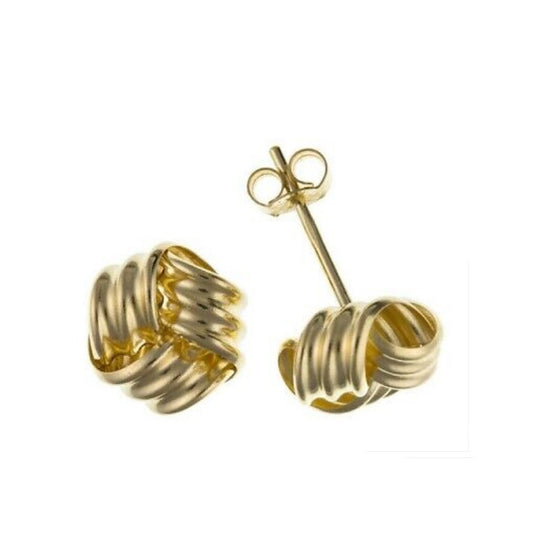 9ct Knot Stud Earrings Solid 9 Carat Yellow Gold 7mm Studs British Made