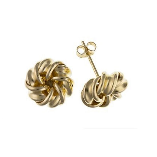 Yellow Gold Knot Stud Earrings 7mm 9 Carat Studs British Made