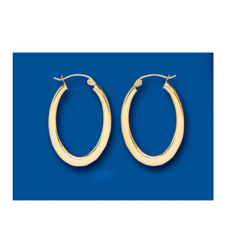 Oval Hoop Earrings Yellow Gold Hoops Creole 25 x 18mm Hallmarked